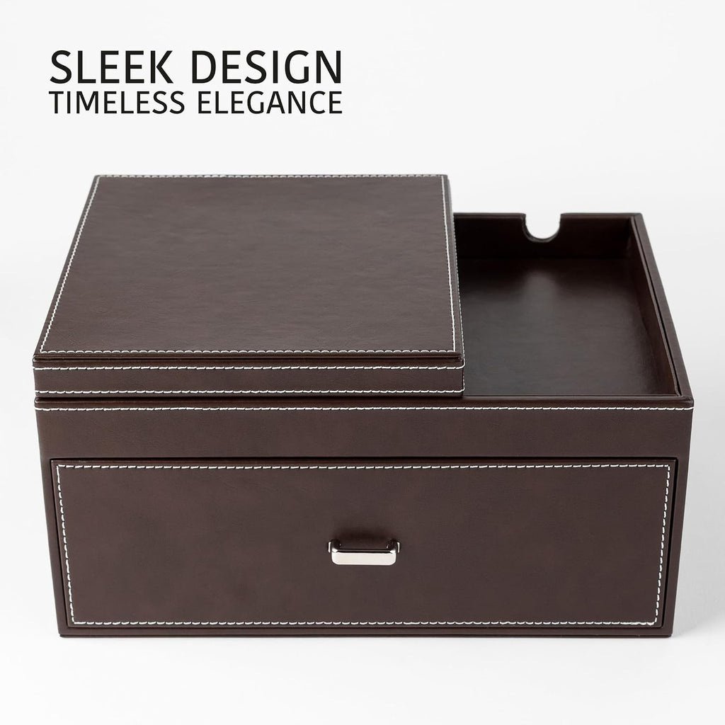 Mens Jewelry Box Organizer & Dresser Valet Tray - Premium Nightstand Station for Watches, Rings, and Accessories