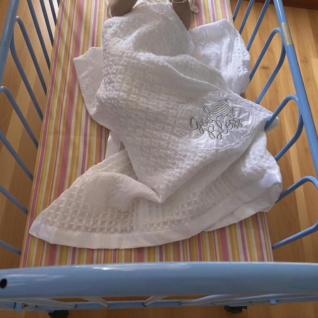 Baptism Blanket White Baby Blankets for Boys Girls Christian Christening Gifts Knit Crochet Soft Embroidered Neutral