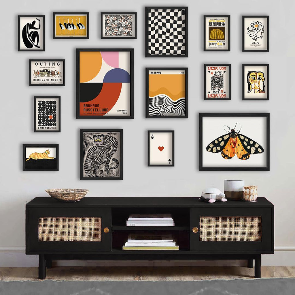 16 PCS Wall Art Framed Eclectic Wall Art Decor, Modern Maximalist Wall Prints, Vintage Gallery Wall Frame Set