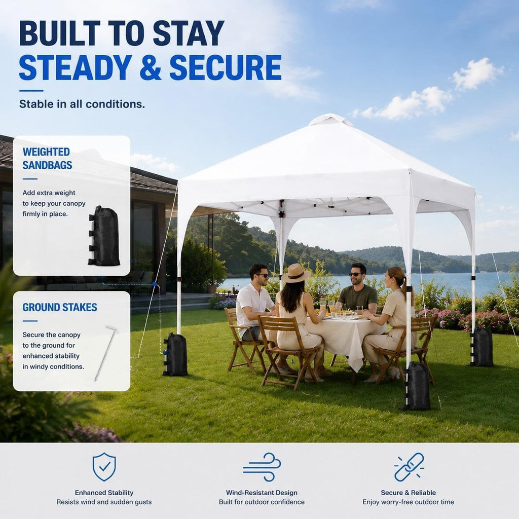 10x10 Pop Up Canopy Tent, Easy Set-Up Commercial Gazebo - White