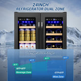 Wine and Beverage Refrigerator Black, 24 Inch Beverage Cooler Under Counter Dual
