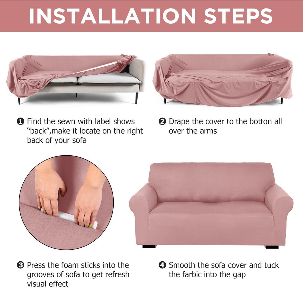 2 Pcs Couch and Loveseat Sofa Covers, Light Pink, Milk Silk