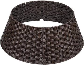 Christmas Tree Collar for 7.5ft Trees, 28" Brown Wicker 4-Piece