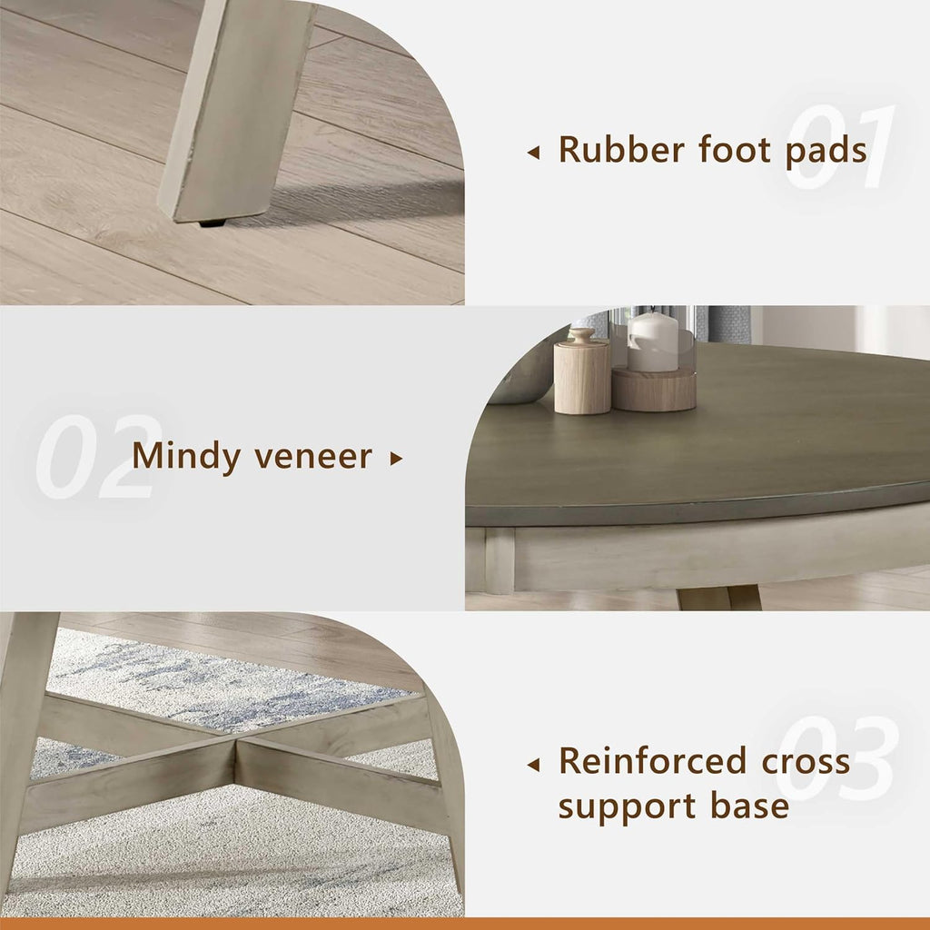 48 Inch Dia. Modern Round Dining Table, Wooden Kitchen Table, Seats for 4 People, Space Saving, for Kitchen, Dining