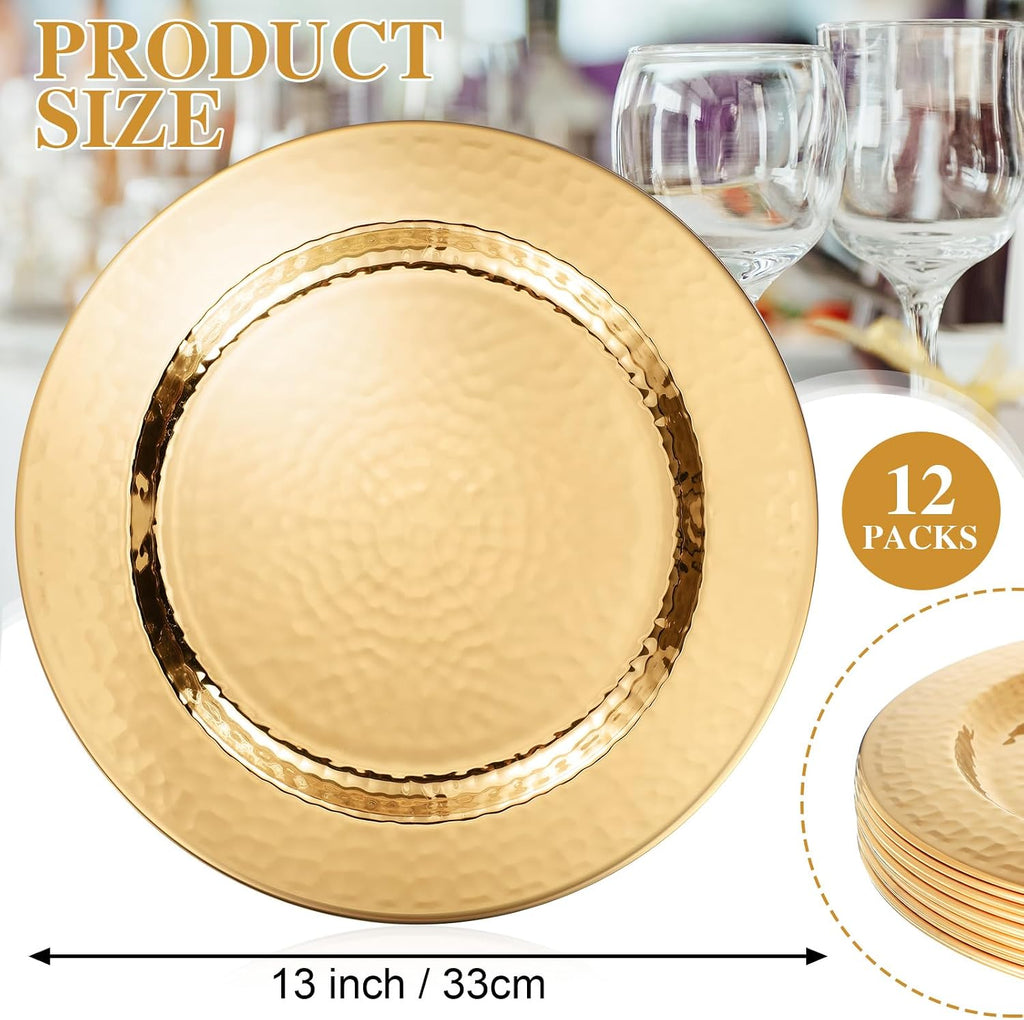 Packs 13 Inch Charger Plates Stainless Steel, Gold - Set of 12