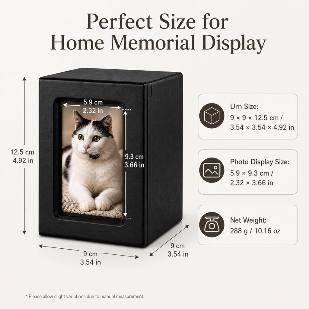 Pet Memorial Urn Built-in Photo Frame Hair Keepsake Pouch Wooden Cremation Box Dog Cat Ashes Easy Photo Change