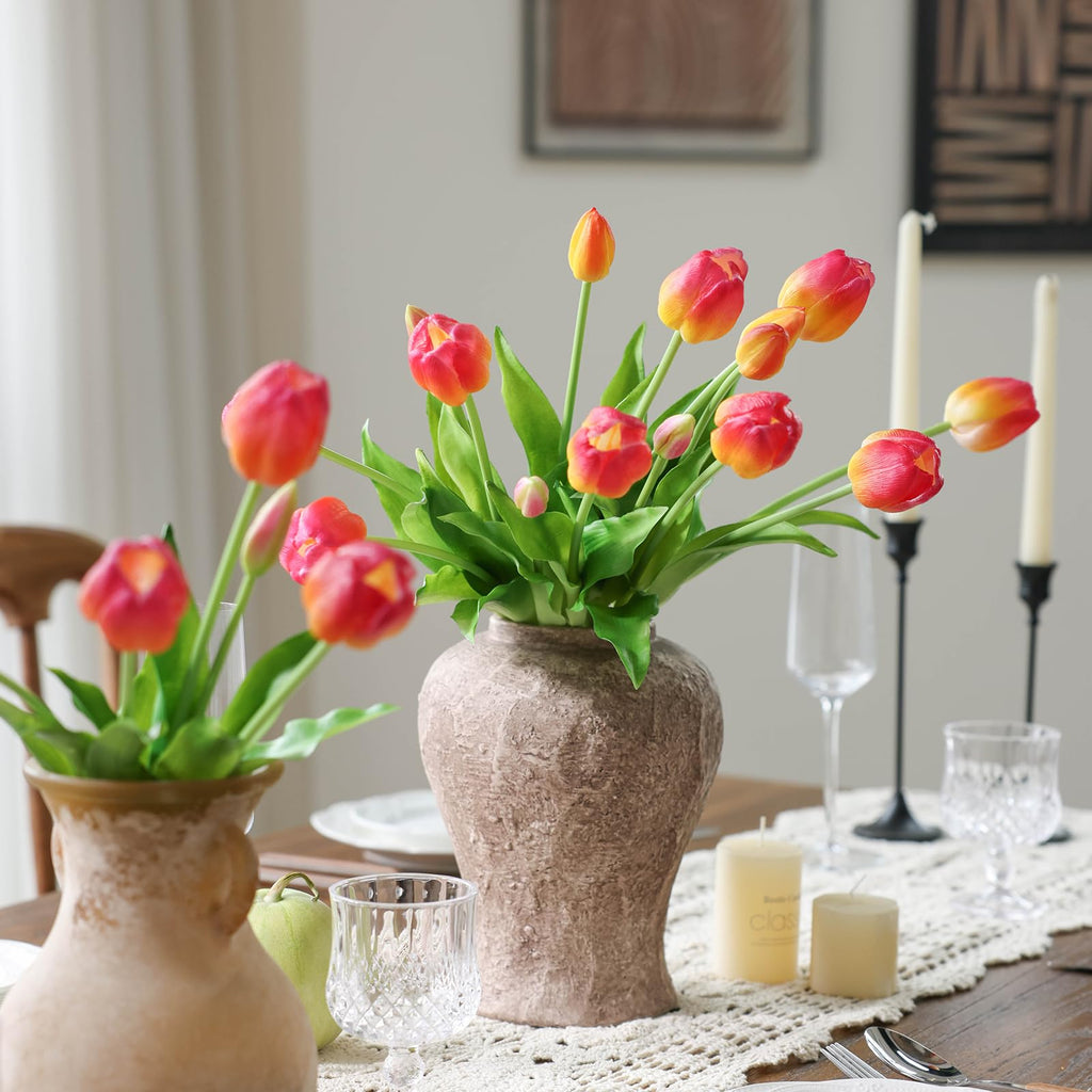 15Pcs Pink Tulips Artificial Flowers Latex Plastic Real Touch Fake Tulips Flowers Look Real Faux Tulip Flower Bouquet