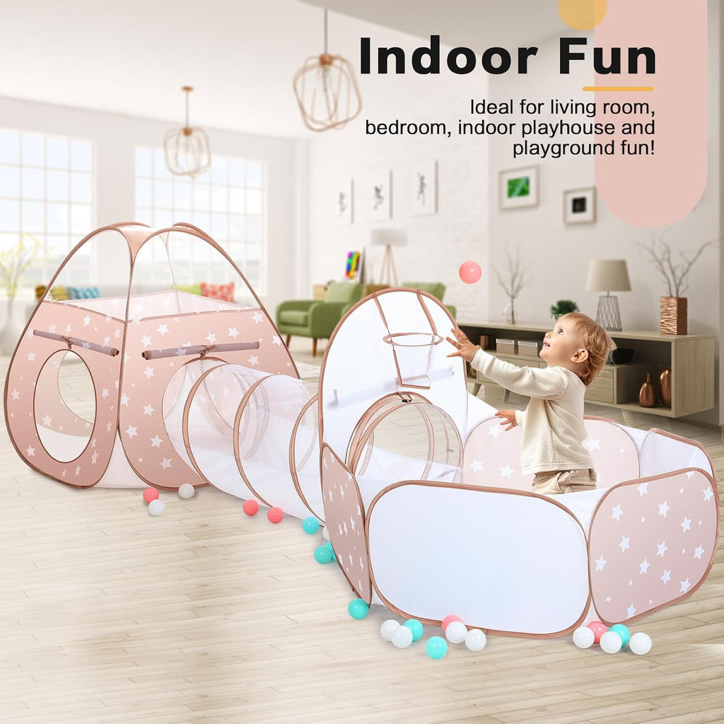 3 in 1 Kids Play Tent: with Baby Ball Pit and Play Tunnel - Children Indoor Outdoor Playhouse with Climbing Tunnel