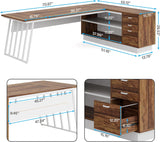 71-Inch Executive Desk, L-Shaped Desk with Cabinet, Large Office Desk with Drawers and Storage Shelves