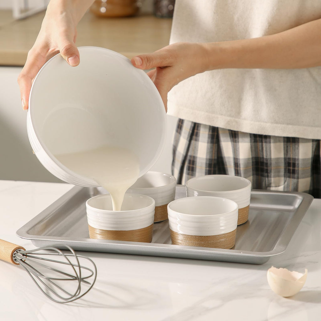 6 OZ for Creme Brulee Oven Safe, Ceramic Souffle Cups Set of 6, Small Dipping Sauce Cups for