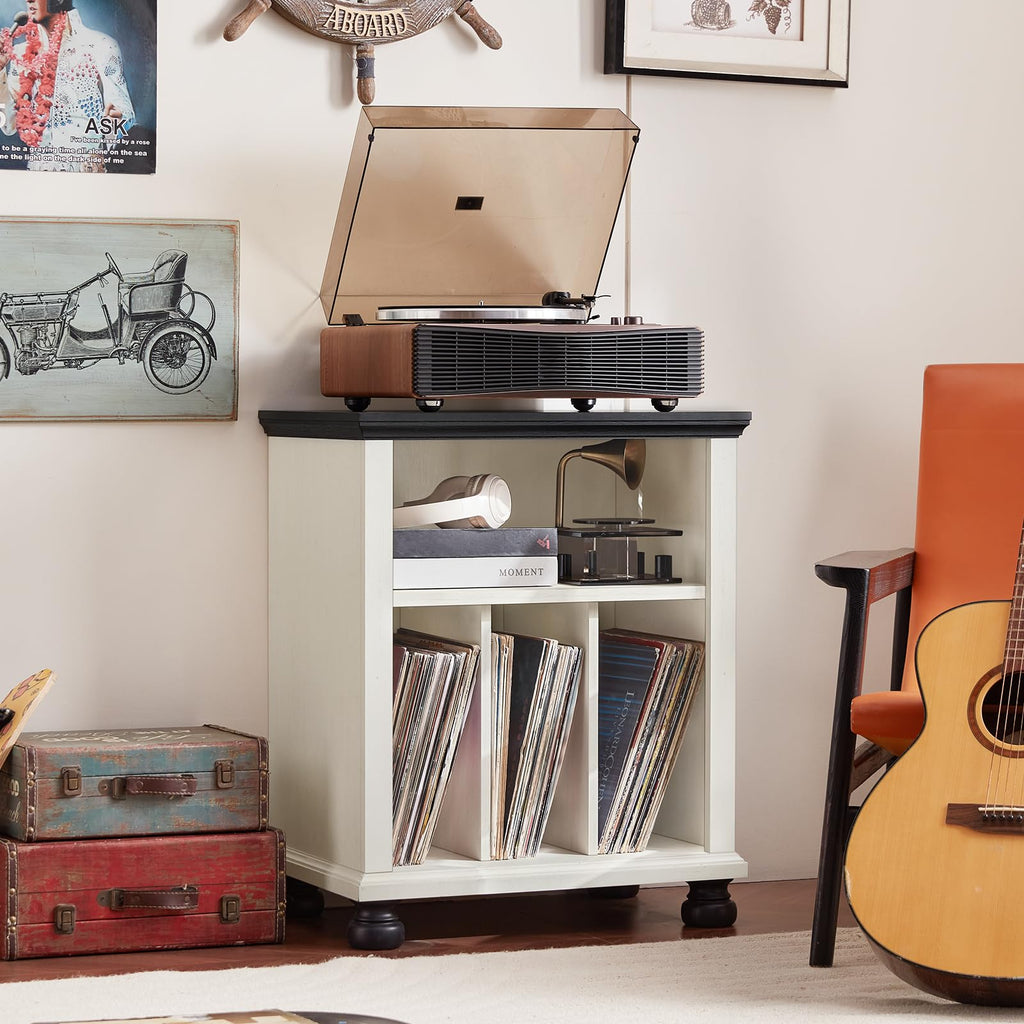 24" Wide Record Player Stand with Vinyl Record Storage, White