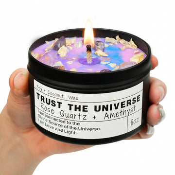 Trust the Universe Candle - Anxiety Relief, Self Care Gift, Meditation, Spiritual Gift, Crystal Candle, Opium Scent
