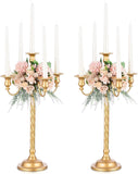 Candelabra Gold Candle Stand: 21'' Tall 5-Branch Candlestick Holderoliday Event Reception Decoration, Set of 2