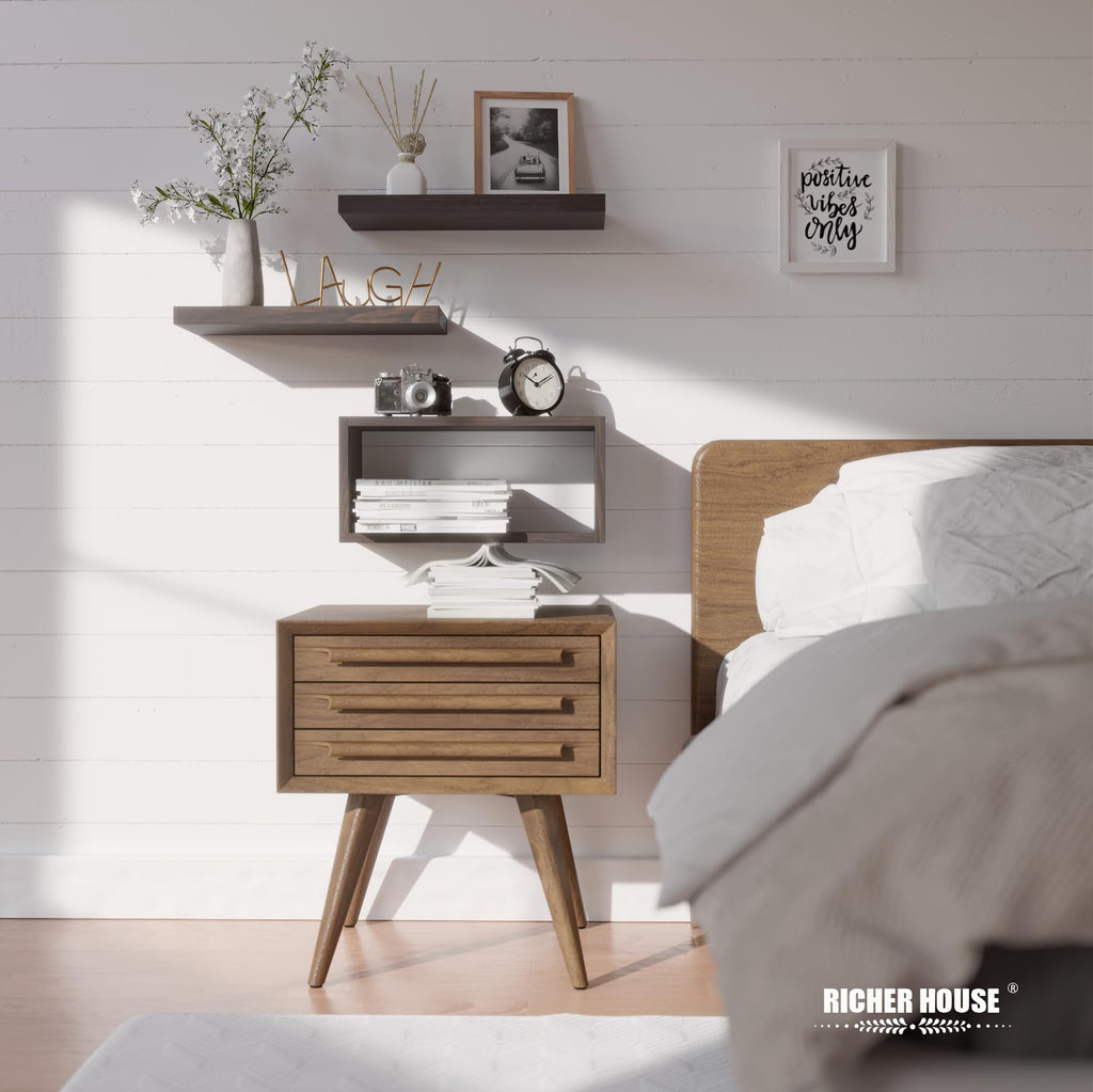 3-Set Walnut Floating Wall Shelves, Bathroom Shelf Over Toilet