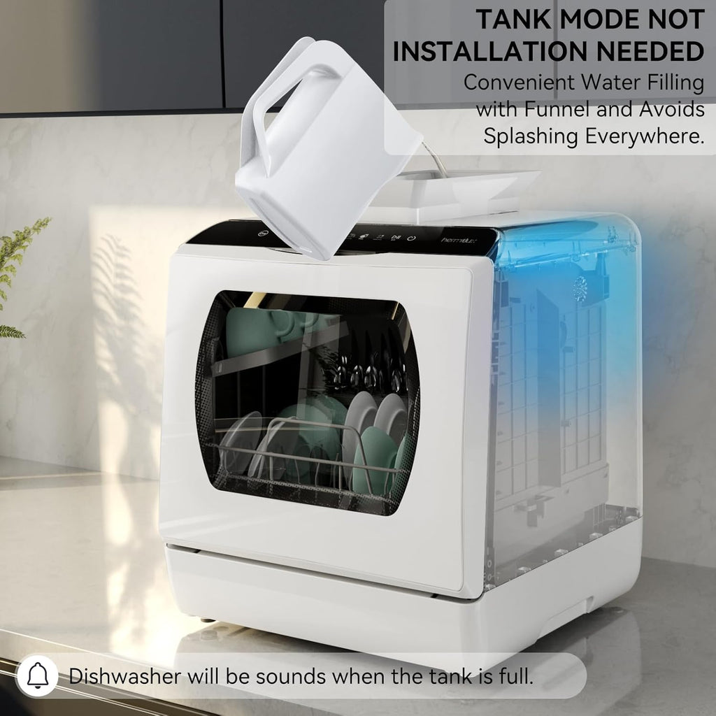 Portable Countertop Dishwashes, 5 Washing Programs Mini Dishwasher with 5-Liter Built-in Water Tank for Apartments &