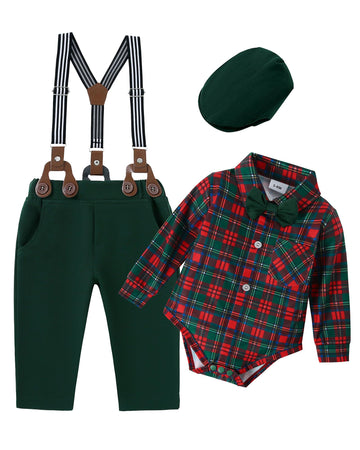 Baby Boy Suit Gentleman Outfit Christmas Clothes Set Infant Tuxedo Long Sleeve Dress Shirt+Suspender