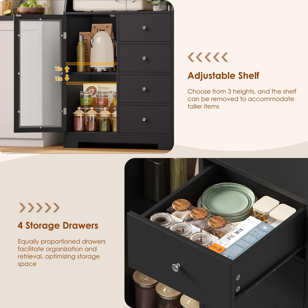 64'' Kitchen Pantry Storage Cabinet, Tall Kitchen Storage Cabinet with Microwave Stand, Hutch Cabinet with Adjustable