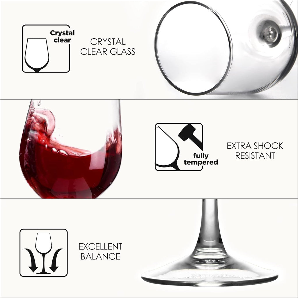 Fully Tempered Wine Glasses, Shock Resistant Wine Glass Set for Red or White Wine, Dishwasher Safe Stem Glasses for