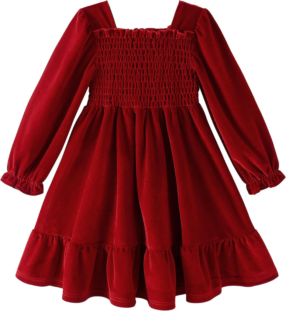 Long Sleeve Dress Velvet Square Neck Midi Fall Winter Long Sleeve Vintage Plain Dress