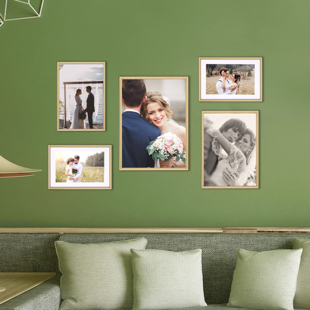 4x6 Brushed Brass Aluminum Frame, Fits 3x5 Mat, HD Glass, 4Pack