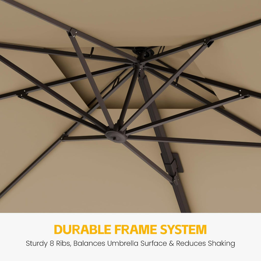 9x12 FT Patio Cantilever Umbrella with Base, Rectangular Heavy Duty Offset Umbrella for 6-8 People - Beige - 6D1G