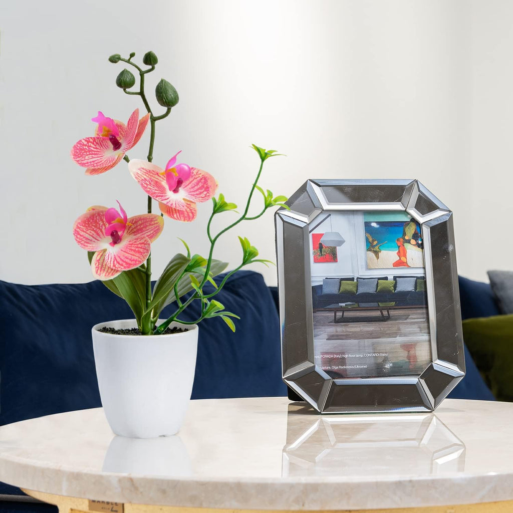 Artificial Orchid Flowers Mini Potted Orchid Flowers Fake Orchids with Plastic Vase Wedding Table Centerpiece - Set of 4