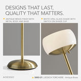 Antique Brass Torchiere Floor Lamp with White Opal Glass Shade