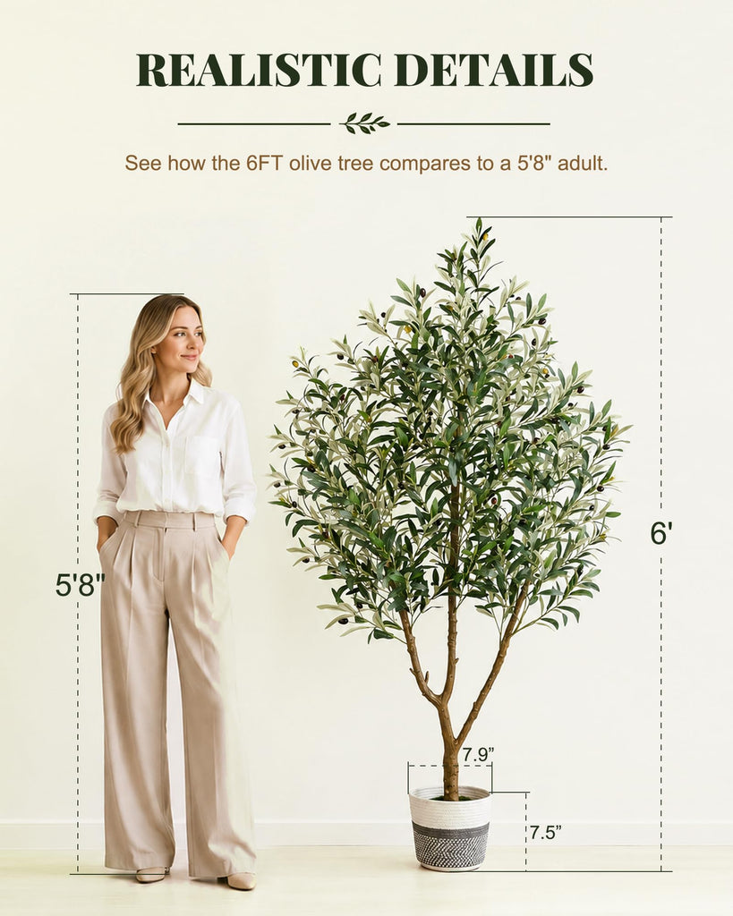 6FT Artificial Olive Tree, Fake Olive Tree with Woven Basket for Indoors