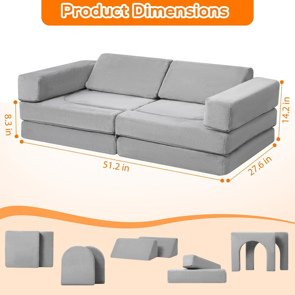 Kids Couch, Light Grey Modular Foam Play Couch, Ages 3+