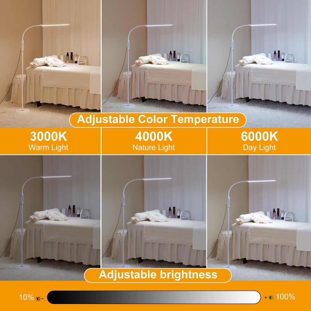 Bright LED Eye-Protecting Reading Floor Lamps with Touch and Remote Dimming 3000-6000k for Eyelash Manicure Craft
