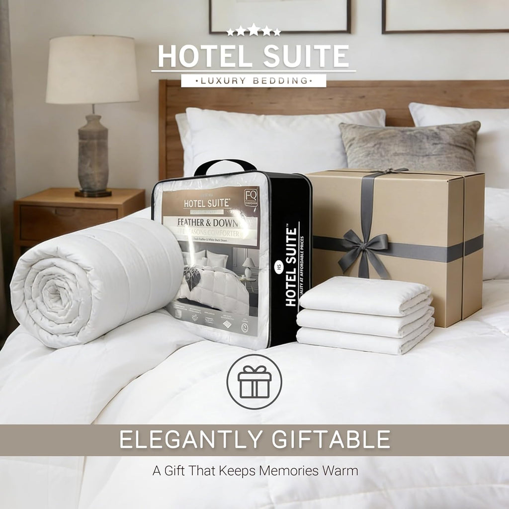 Feather Down Comforter, Natural Fluffy Duvet Insert, Luxurious Hotel Collection Quilts, All Season B