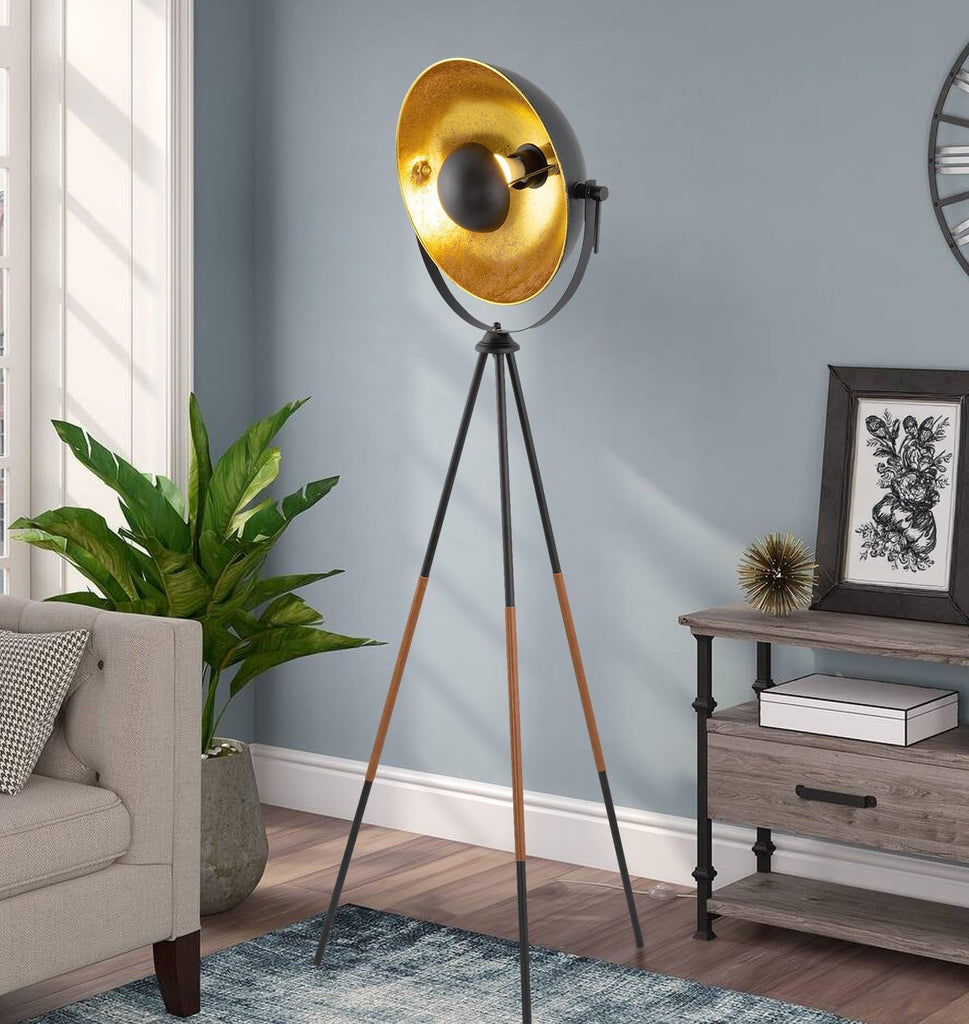 Sulis 58" Modern Tripod Floor Lamp with Gold Foil Satellite Shade