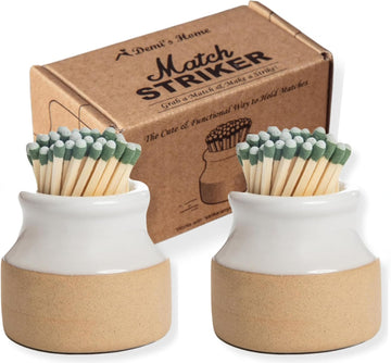 Match Striker - White - (Matches Not Included) - Ceramic Match Holder with Striker - Set of 2