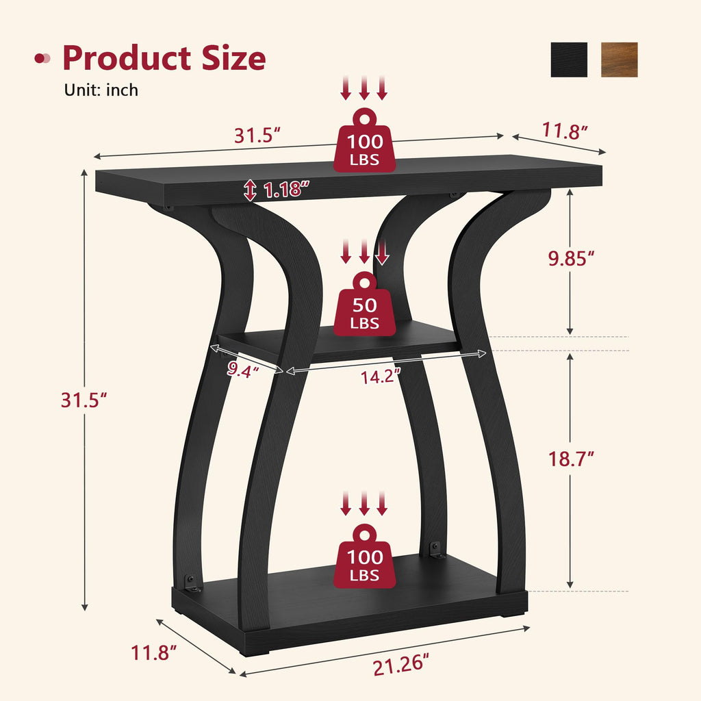 3-Tier Farmhouse Console Table 31.5", Black