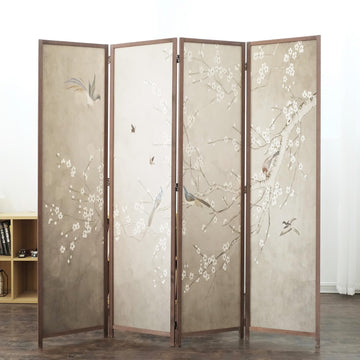 4 Panel Room Divider, 5.6 ft Tall Double-Sided Blackout Folding Privacy Screen - Freestanding Wall Partition with
