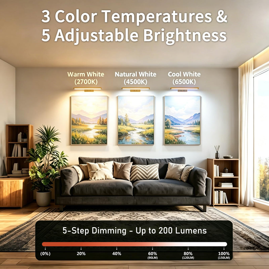 24" Wireless Picture Light, Dimmable Rechargeable Wall Light for Artwork