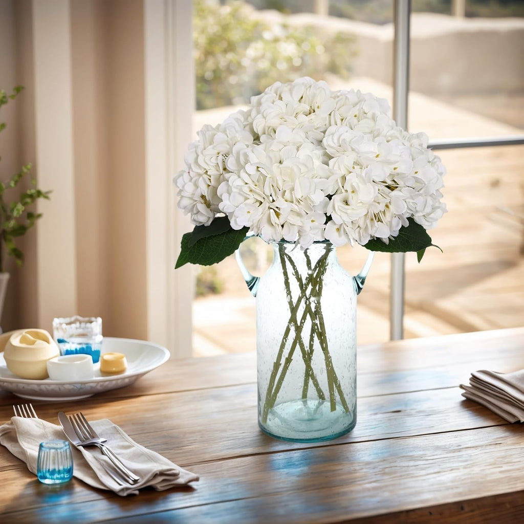 White Hydrangea Artificial Flowers Silk Fake Hydrangeas - Set of 6