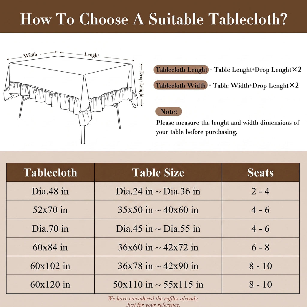 Gingham Ruffled Tablecloth Brown Taupe White 60x120 New Year