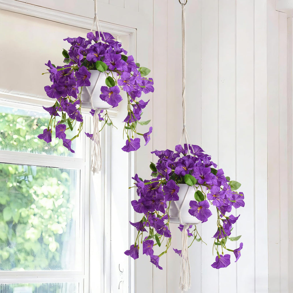 2 Sets Artificial Hanging Fake Flowers with Basket for Outdoors