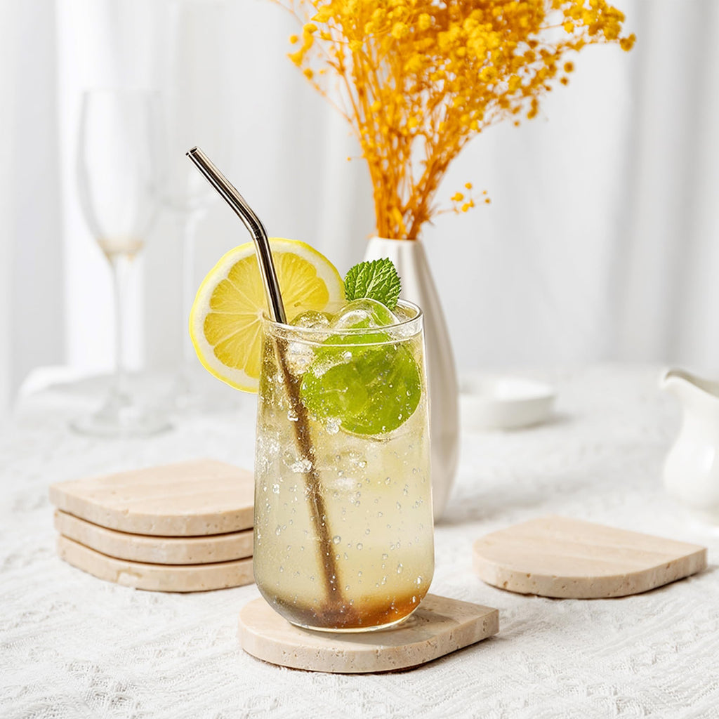 Marble Coaster for Drinks Set of 5 Natural Travertine Coasters Decor Coffee Table, Modern Style Stone Cup Mat warming