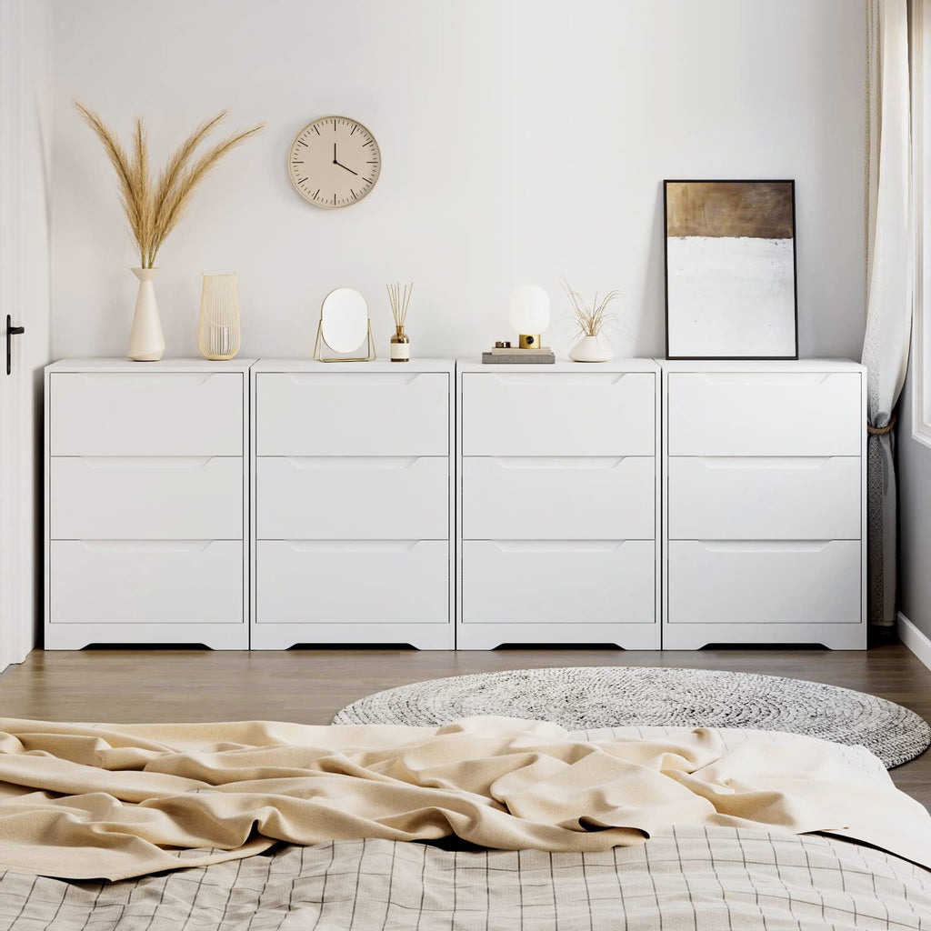 Modern 3 Drawers Dresser, Wood Chest of Drawers with Storage, White