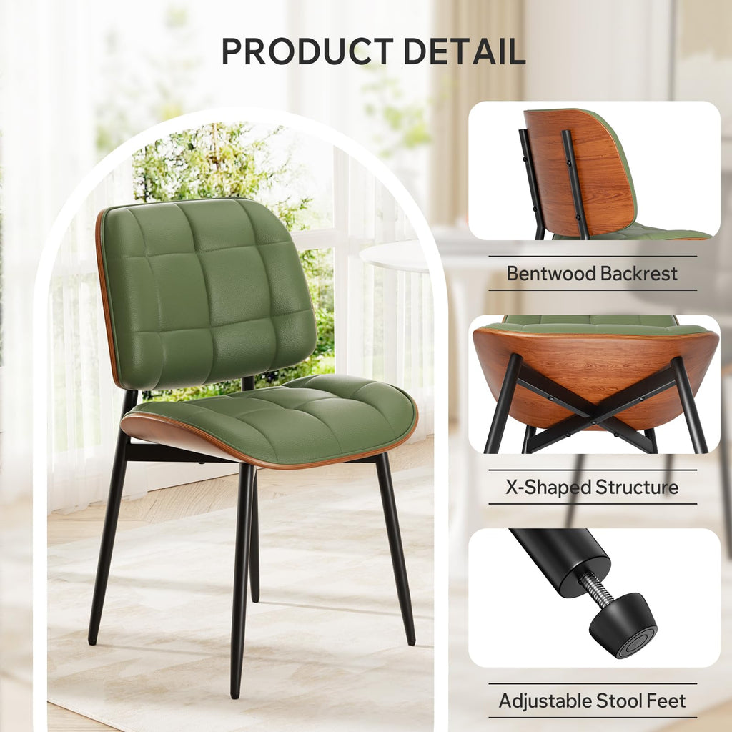 Dining Chairs Set of 2, Mid Century Modern Dining Room Chair, Upholstered Faux Leather Kitchen Chairs with Thick