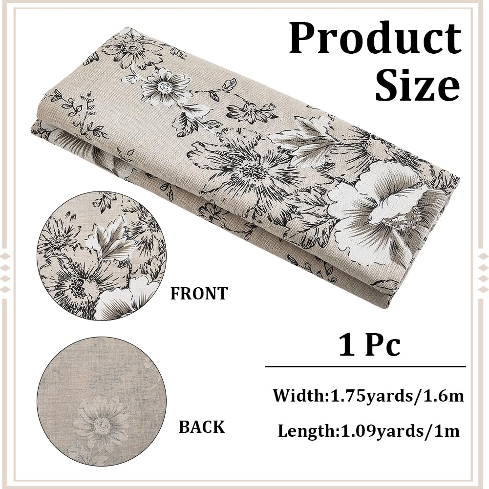 1 Yard 63 Inch Black White Floral Linen Fabric Flower Pattern Canvas Supple Breathable Needlework Embroidered Cloth