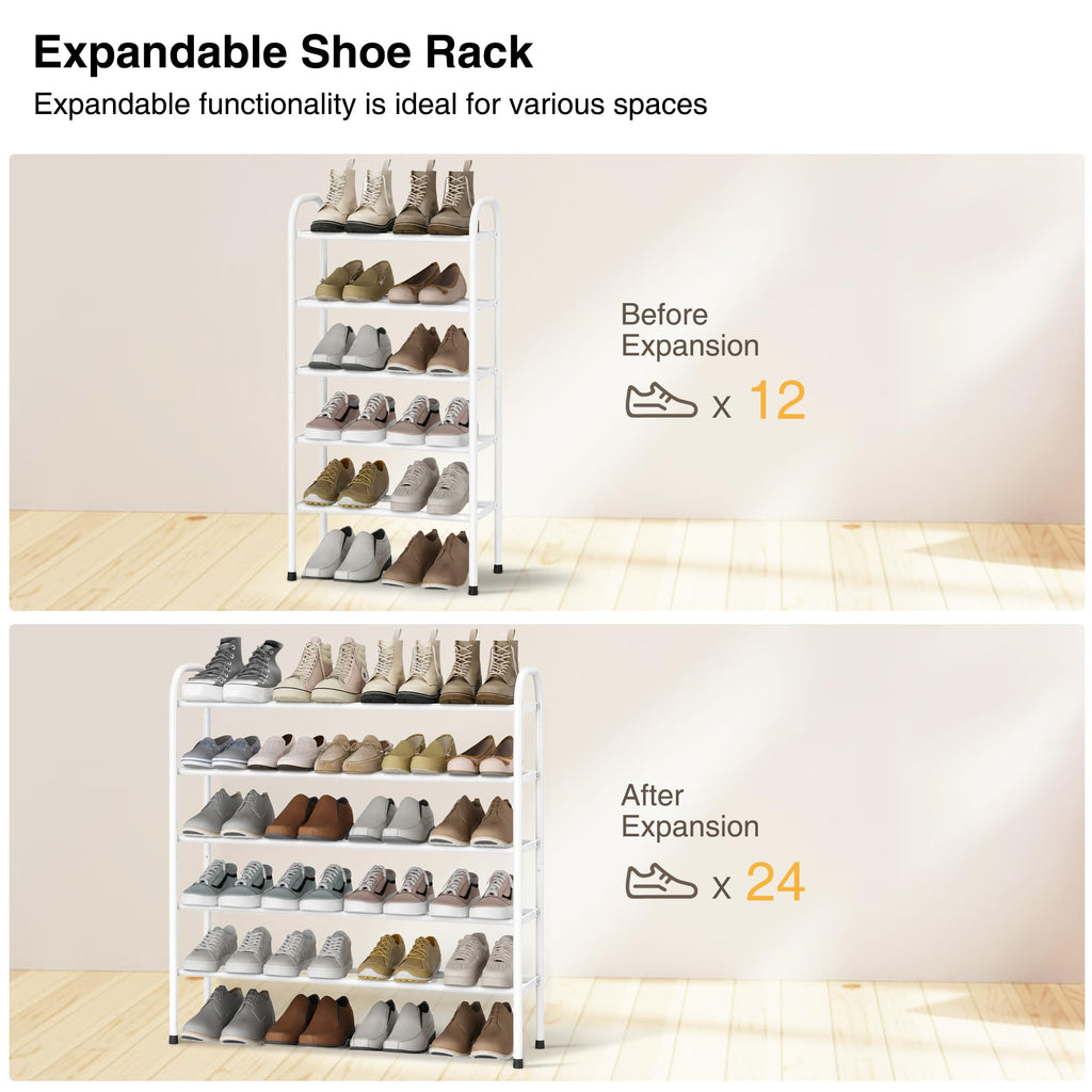 5-Tier Expandable Shoe Rack for Closet, Entryway, 24 Pairs, White