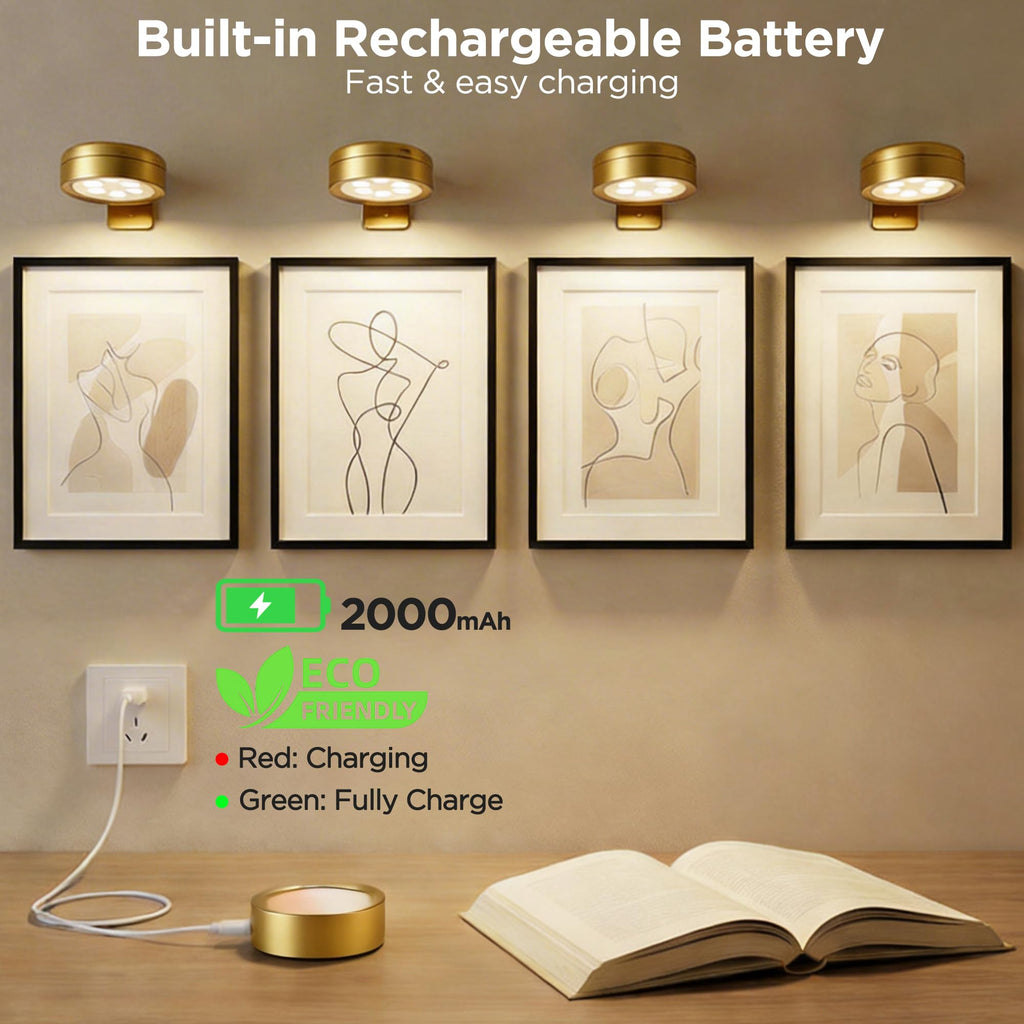 Picture Lights for Wall, Rechargeable Cordless Poster Lights, Gold