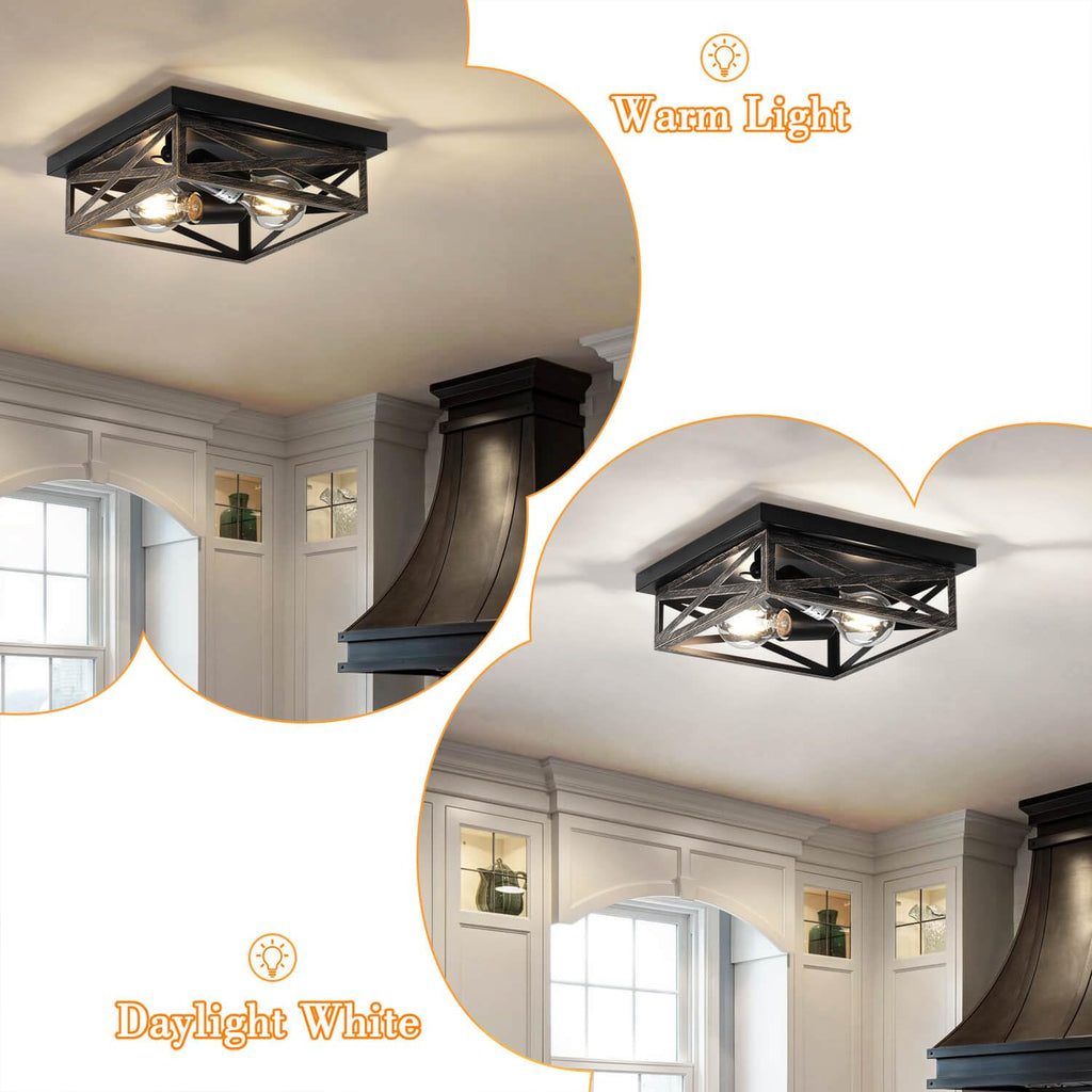 2Pack Rustic Flush Mount Ceiling Light Fixture, Modern Farmhouse Light Fixture, Kitchen Hallway Light Fixtures