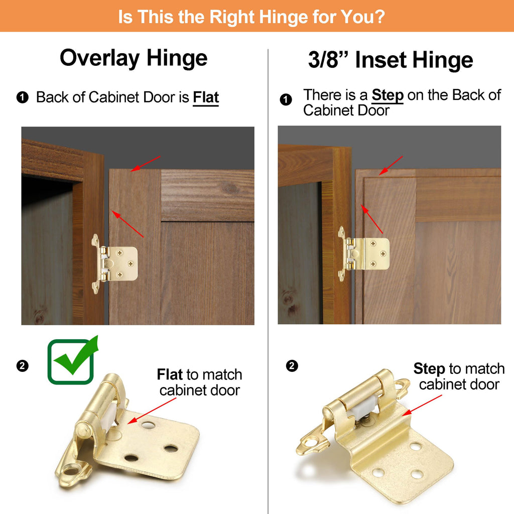 Gold Cabinet Hinges, 1/2" Overlay, 4 Pack