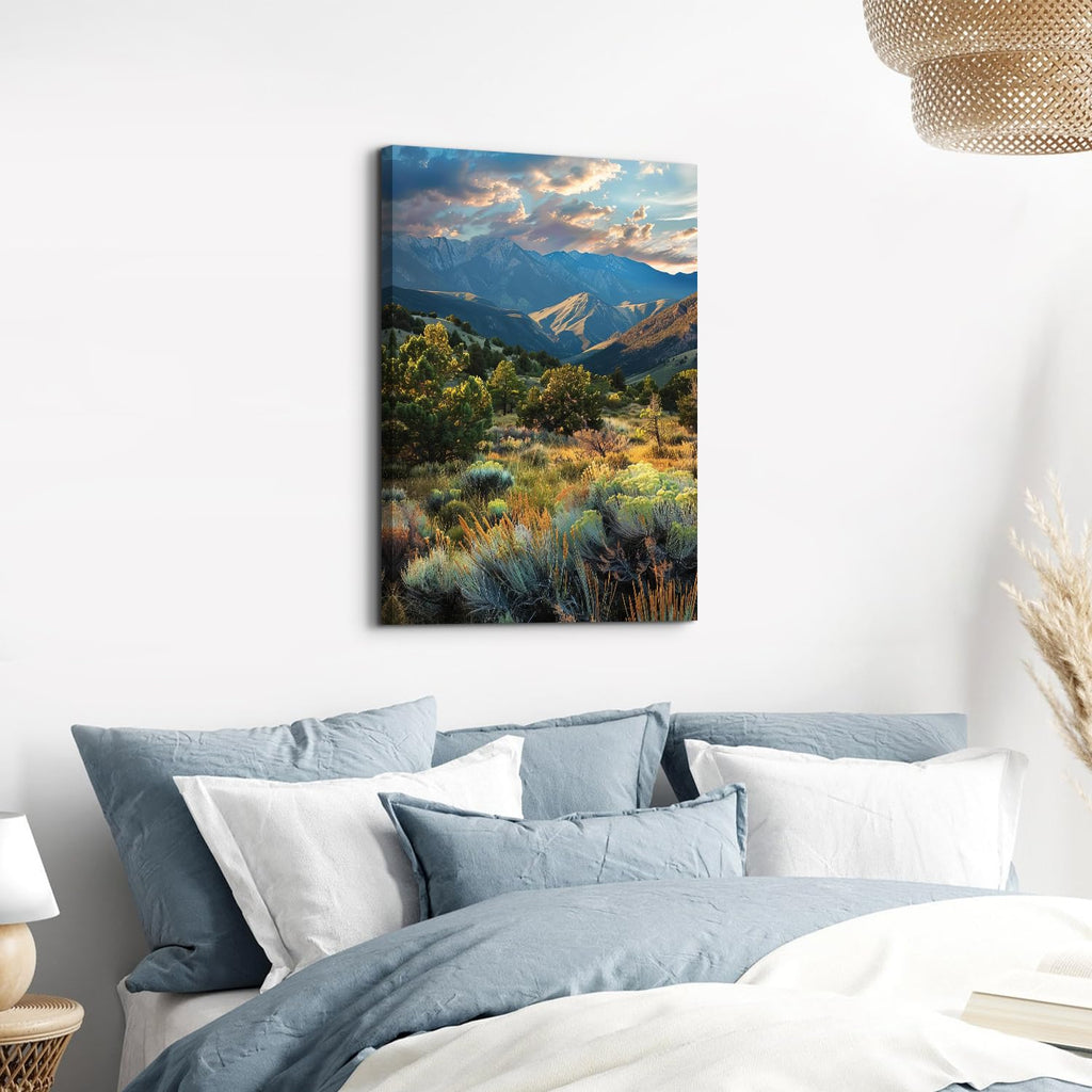 Mountain Landscape Wall Art Sunset Mountains Pictures Bathroom Decor Nature Botanical Trees Landscape Canvas Pictures