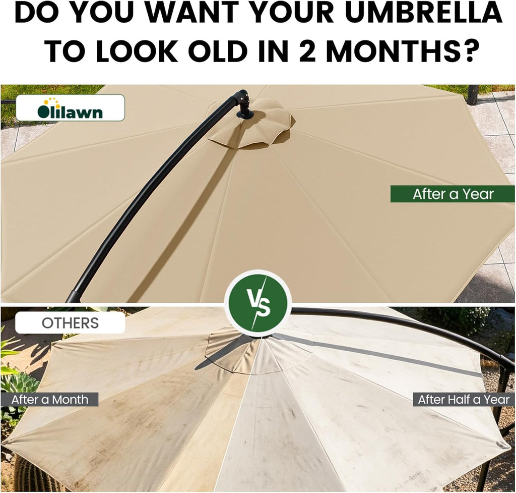 10FT Cantilever Offset Patio Umbrella with Base Included, Outdoor Patio Umbrella with 360° Rotation & Infinite Tilt