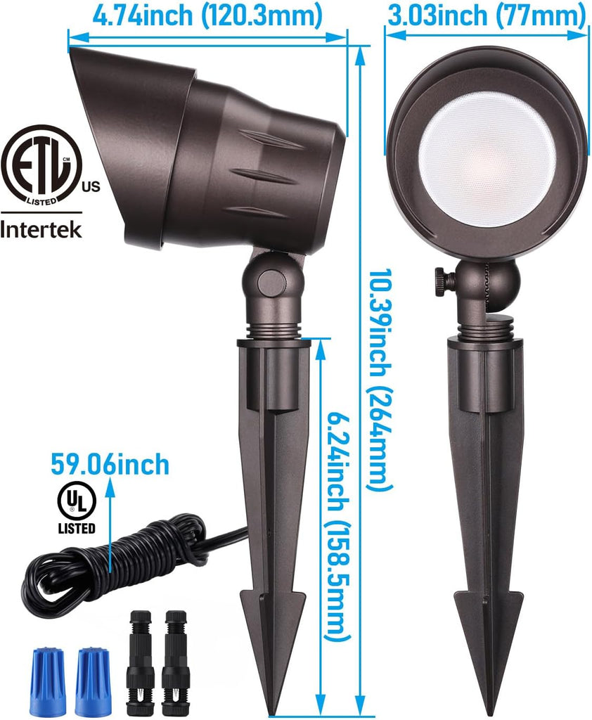 6-Pack 5W 12-24V Low Voltage LED Spotlight 3000K Oil Rubbed Bronze | Landscape Pathway Lights Outdoor, CRI90